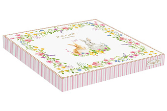 Блюдо для яиц, 21 см, 6 отд, фарфор P, белое, Кролики и цветы, Happy Easter