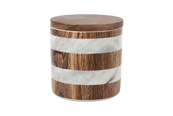 Банка для сыпучих продуктов, 700 мл, фарфор P/бамбук, коричневая, Wood&Marble