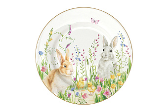 Тарелка закусочная, 19 см, фарфор P, белая, Кролики и цыплята, Happy Easter