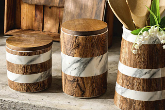 Банка для сыпучих продуктов, 1,1 л, фарфор P/бамбук, коричневая, Wood&Marble
