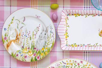 Тарелка закусочная, 19 см, фарфор P, белая, Кролики и цыплята, Happy Easter