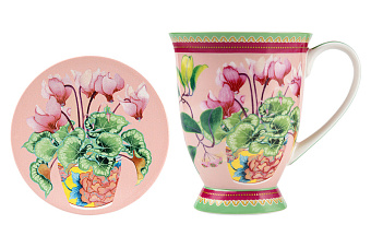 Кружка, 300 мл, на подставке, фарфор P, розовая, Цикламены, Jardin