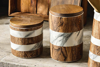 Банка для сыпучих продуктов, 700 мл, фарфор P/бамбук, коричневая, Wood&Marble