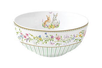 Салатник, 15х8 см, 600 мл, фарфор P, белый, Кролики и цыплята, Happy Easter